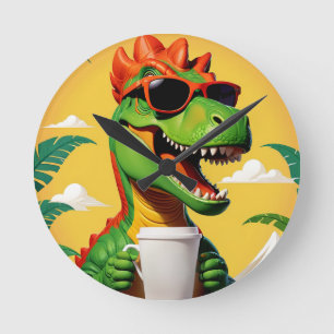 T-Rex Dinosaur Funny Round Clock