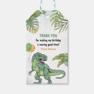 T-Rex Dinosaur Greenery Birthday Thank You Gift Gift Tags