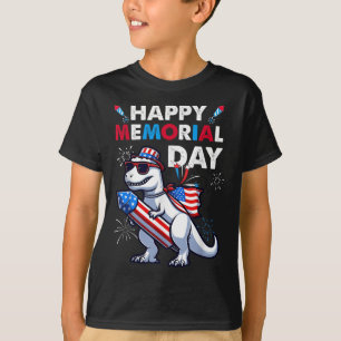 T Rex Dinosaur Happy Memorial Day 4th Of July Amer T-Shirt