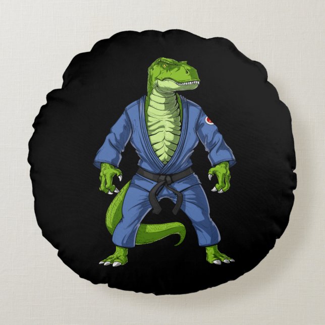 T-Rex Dinosaur Jiu-Jitsu Round Cushion (Front)