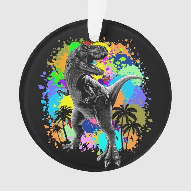 T-Rex Dinosaur Jurassic Reptile on Paint Stains Ornament (Front)