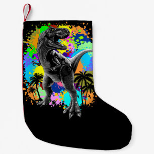 T-Rex Dinosaur Jurassic Reptile on Paint Stains Small Christmas Stocking