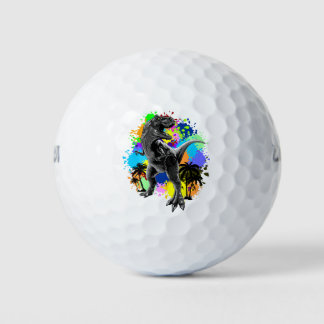 T-Rex Dinosaur Jurassic Reptile on Surreal Rainbow Golf Balls