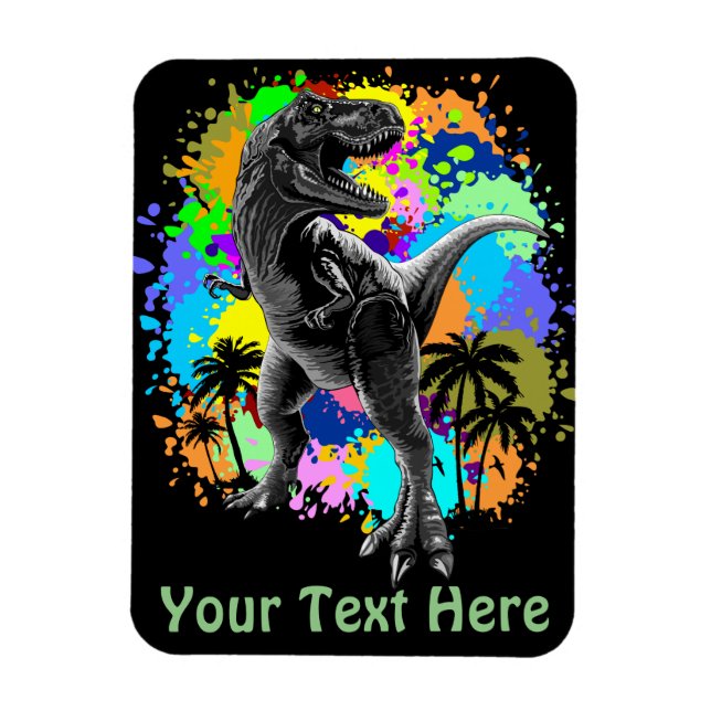 T-Rex Dinosaur Jurassic Reptile on Surreal Rainbow Magnet (Vertical)