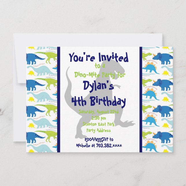 T Rex Dinosaur Kids Birthday Party Invitations (Front)