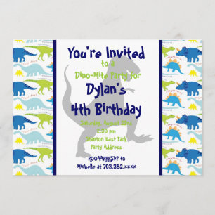 T Rex Dinosaur Kids Birthday Party Invitations 5x7