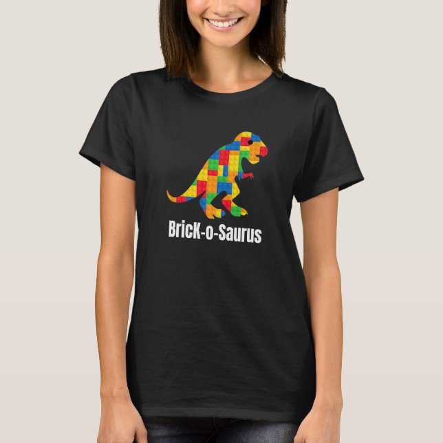 T Rex Dinosaur Kids Brick Builder Building Block S T-Shirt (Front)