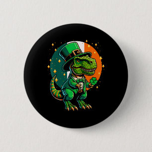 T-rex Dinosaur Leprechaun Irish St Patricks Day Ir 6 Cm Round Badge