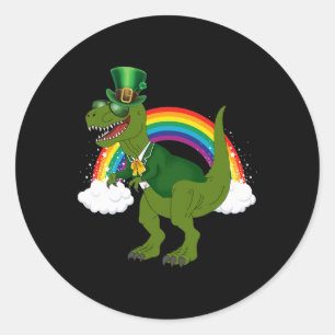 T-rex Dinosaur Leprechaun Rainbow St Patricks Day  Classic Round Sticker