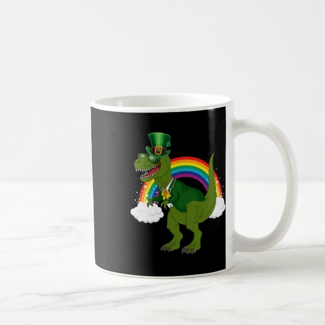 T-rex Dinosaur Leprechaun Rainbow St Patricks Day  Coffee Mug (Right)