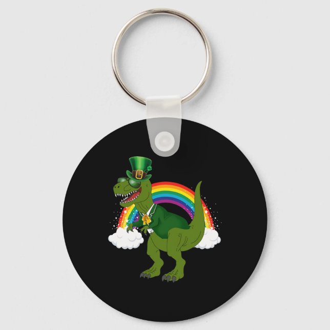 T-rex Dinosaur Leprechaun Rainbow St Patricks Day  Key Ring (Front)