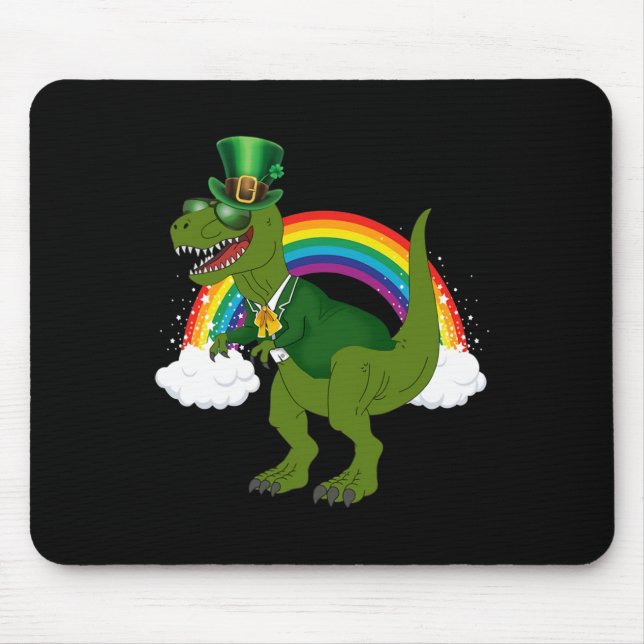 T-rex Dinosaur Leprechaun Rainbow St Patricks Day  Mouse Mat (Front)