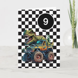 T-rex Dinosaur Monster Truck 10th Birthday Card