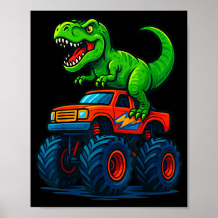 T-Rex Dinosaur Monster Truck Boys Birthday School Poster