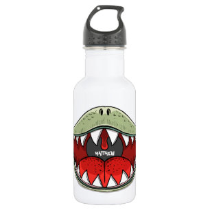 T-rex Dinosaur Mouth Kids Cartoon Olive Green Name 532 Ml Water Bottle