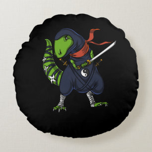 T-Rex Dinosaur Ninja Samurai Warrior Round Cushion