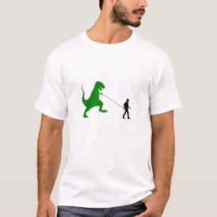 T-Rex Dinosaur on Leash Walking with Man T-Shirt