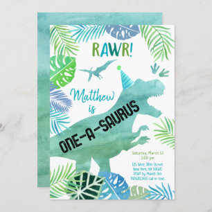 T Rex Dinosaur One-a-saurus First Birthday Invitation