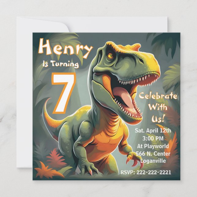 T-Rex Dinosaur Party Birthday Invitation (Front)