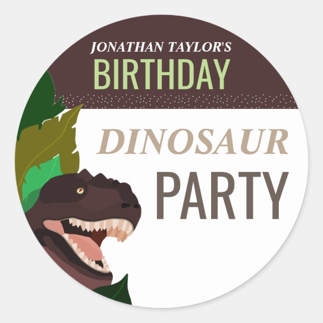 T Rex Dinosaur Party Children's Birthday Classic Round Sticker (Front)