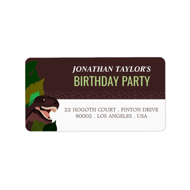 T Rex Dinosaur Party Children's Birthday Label (Front)