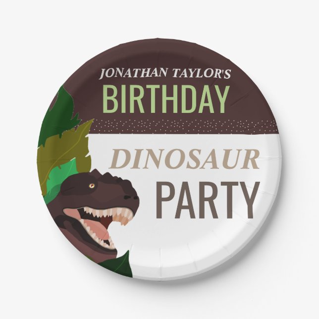 T Rex Dinosaur Party Children's Birthday Paper Plate (Front)