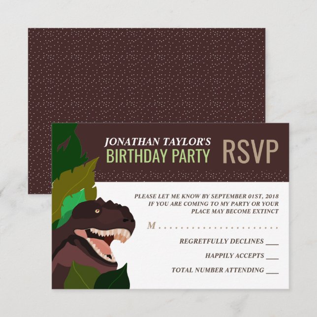 T Rex Dinosaur Party Children's Birthday RSVP Invitation (Front/Back)