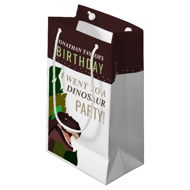 T Rex Dinosaur Party Children's Birthday Small Gift Bag (Front Angled)