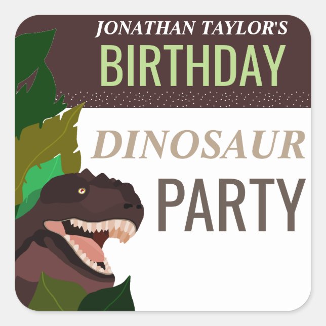 T Rex Dinosaur Party Children's Birthday Square Sticker (Front)