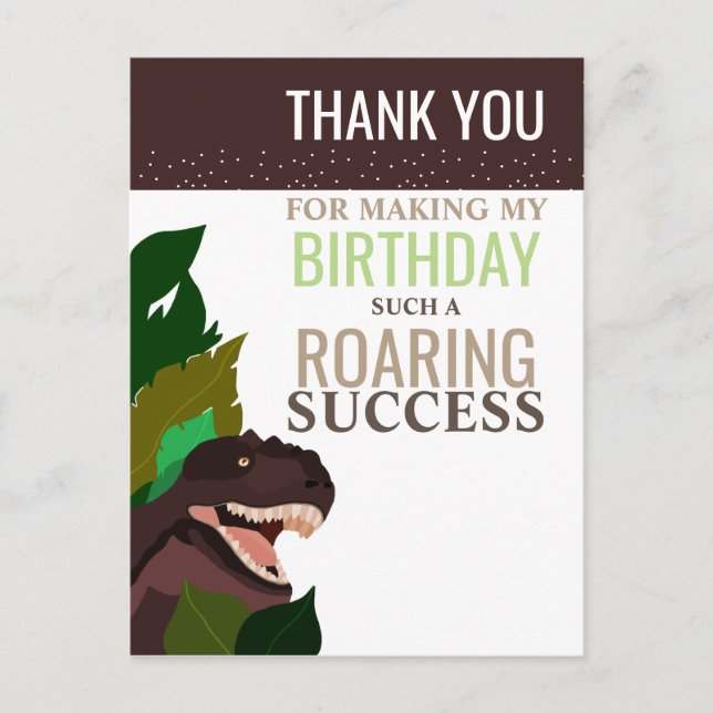 T Rex Dinosaur Party Children's Birthday Thank You Postcard (Front)