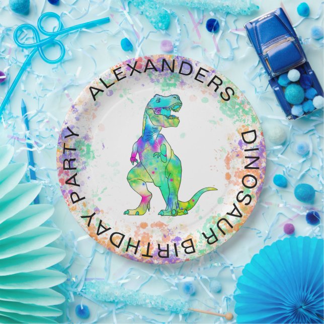 T Rex Dinosaur Personalised Kids Birthday Party Paper Plate (Party)