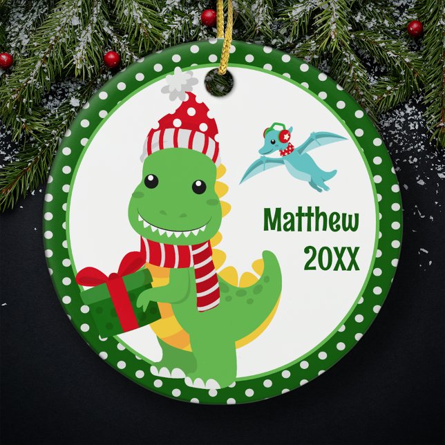 T-Rex Dinosaur Personalised Kids Christmas Ceramic Tree Decoration (Creator Uploaded)