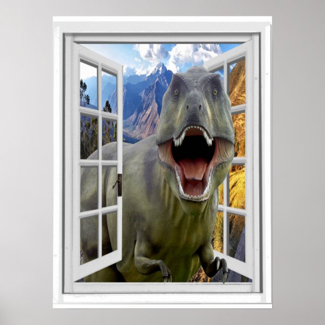 T-Rex Dinosaur Picture Fake Window Poster (Front)