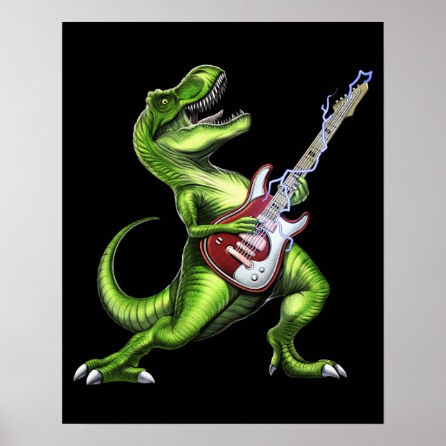 T-Rex Dinosaur Playing Guitar Poster (Front)