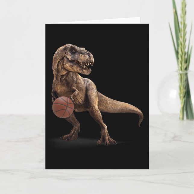 T Rex Dinosaur Playing Sketll Funny Dinosaur Hoops Card (Front)