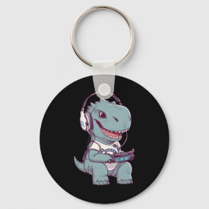 T. Rex-dinosaur Playing Video Game Gaming Gamer Pl Key Ring