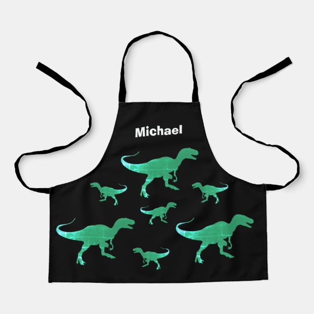 T-rex dinosaur print custom name  apron (Front)