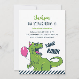 T-Rex Dinosaur Rawr Party Kids Birthday Invitation