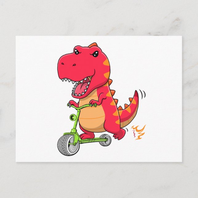 T-rex Dinosaur Riding A Green Scooter Postcard (Front)