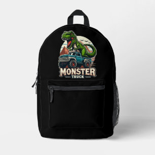 T Rex Dinosaur Riding Monster Truck Printed Backpack