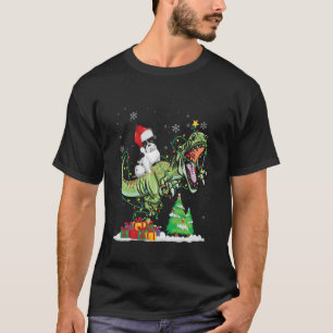 T Rex Dinosaur Riding Pug Christmas Santa Hat Long T-Shirt