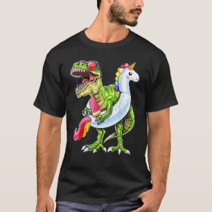 T-Rex Dinosaur Riding Unicorn Float Pool Party Fun T-Shirt