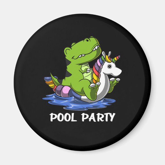 T-Rex Dinosaur Riding Unicorn Float Pool Party Magnet (Front)