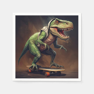 T-Rex Dinosaur Rising a Skateboard Birthday Party Napkin
