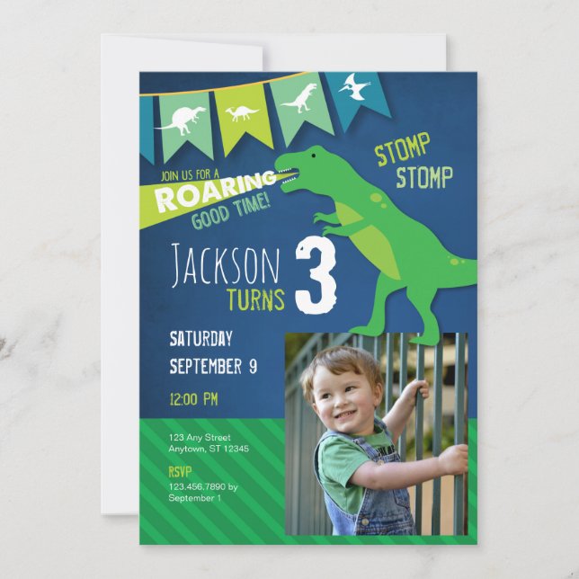 T REX Dinosaur Roaring Birthday Party Invitation (Front)