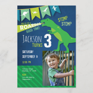 T REX Dinosaur Roaring Birthday Party Invitation