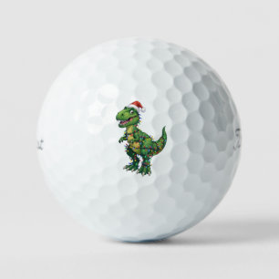 T-Rex Dinosaur Santa Hat Christmas Lights Funny Golf Balls