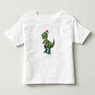 T-Rex Dinosaur Santa Hat Christmas Lights Funny Toddler T-Shirt