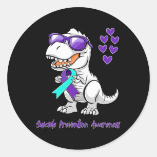 T-rex Dinosaur Suicide Prevention Awareness Day Di Classic Round Sticker