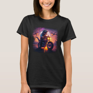 T Rex Dinosaur Sunglasses Riding Motorcycle Graph T-Shirt